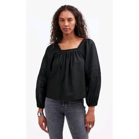 Madewell Black Square Neck Long Sleeve Top M Boho Cottagecore Goth EUC - Picture 2 of 12